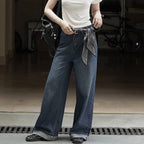 Retro loose wide leg jeans with scarf belt