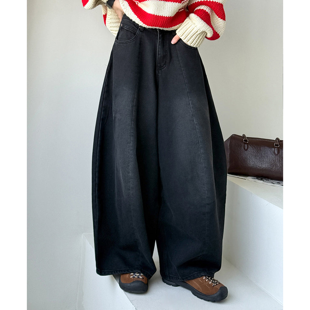 American retro fleece warm loose jeans