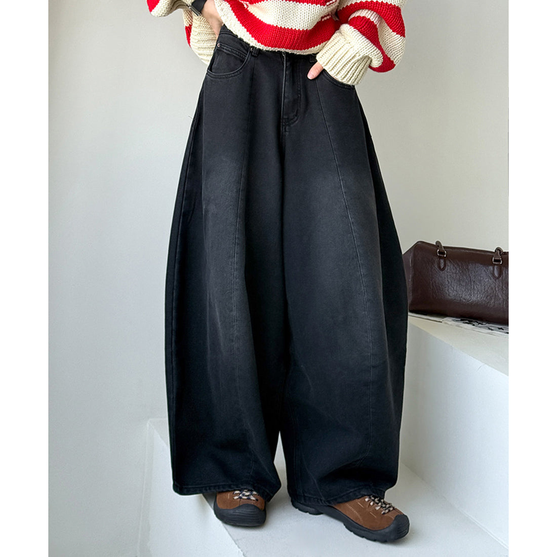 American retro fleece warm loose jeans