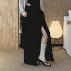 High-Waist Draped Maxi Skirt with Side Slit Detail