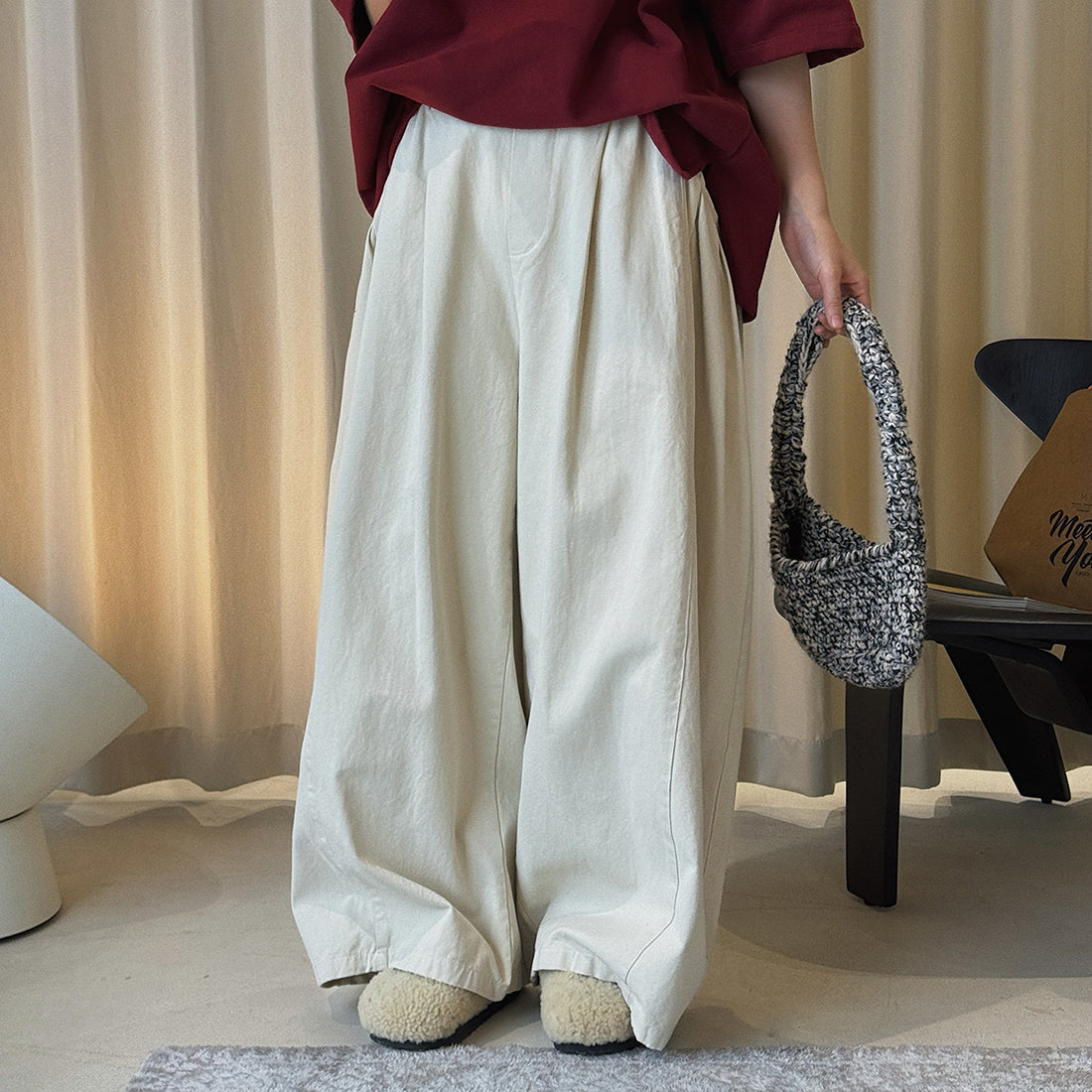 Retro washed casual slimming wide leg pants