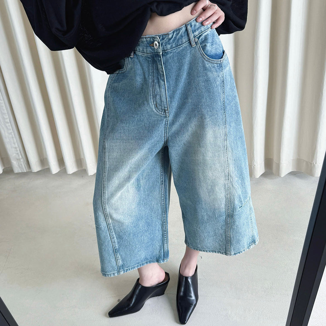 Summer new retro workwear patchwork wide leg jeans