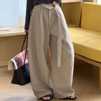 High waist wide leg pants women loose casual trousers with belt cotton