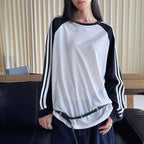 Retro contrasting striped loose T-shirt sunscreen top