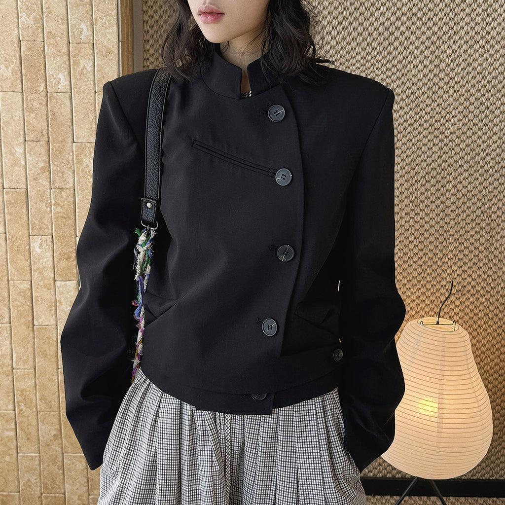 Stand collar cropped structured blazer jacket