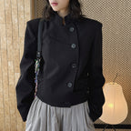 Stand collar cropped structured blazer jacket