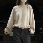 Round neck hem pleated long sleeved top sweatshirt