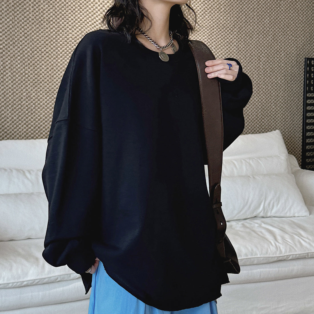 oversized long sleeve sweatshirt cotton loose fit crew neck pullover casual top