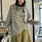 Color blocking round neck striped loose T-shirt