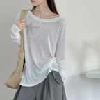 Women’s Star Rhinestone Off-Shoulder Sheer Long-Sleeve Top