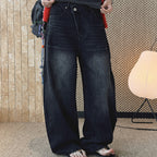 High waist denim jeans, wide leg loose fit, vintage wash
