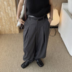 High waist pleated loose fit tapered cuff pants