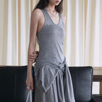 U-neck irregular hem sleeveless slim fit vest top