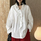 Loose nail bead rose border patchwork shirt