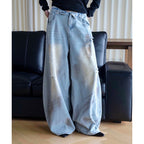 American retro ripped wide leg jeans