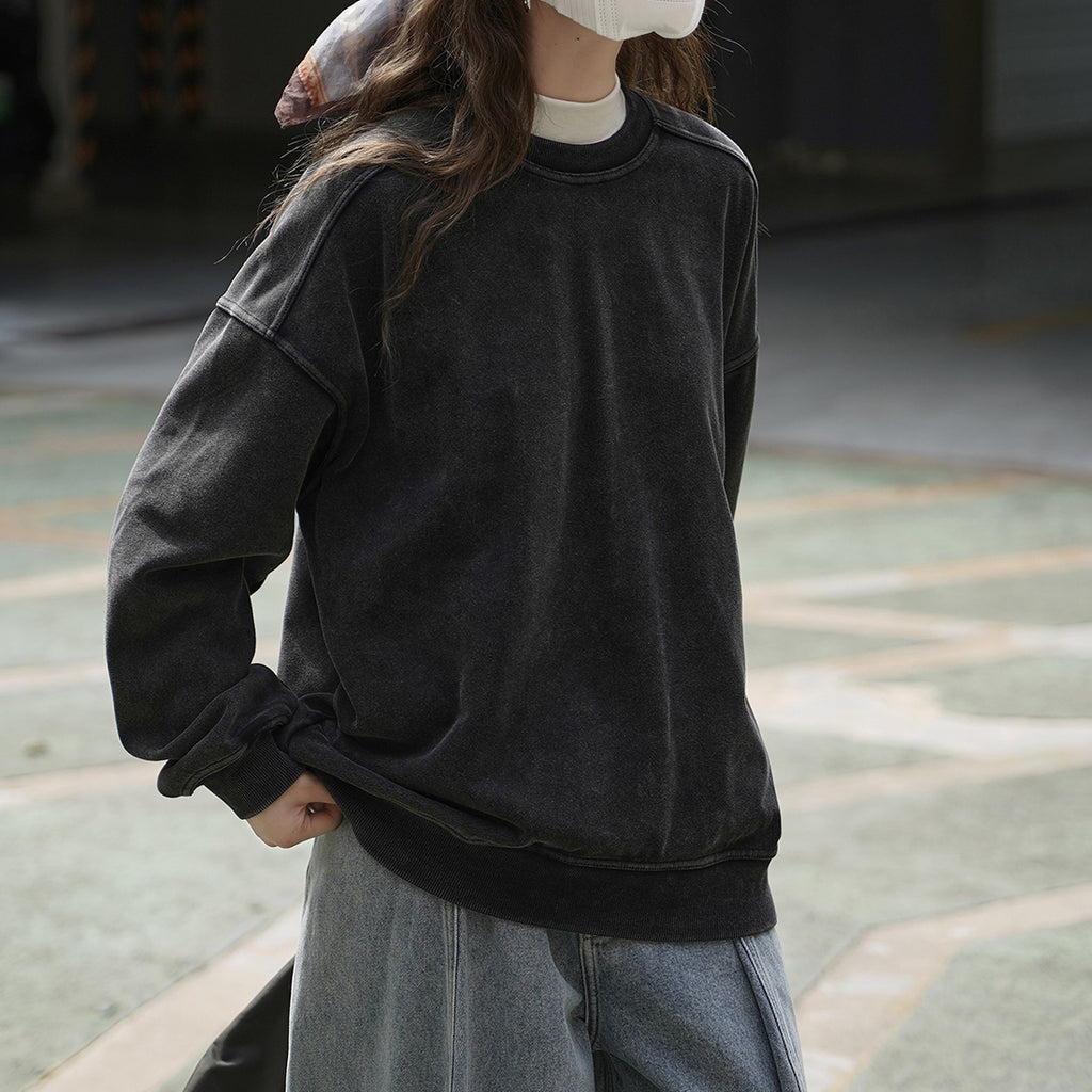 Simple brushed silhouette pullover loose and comfortable sweatshirt
