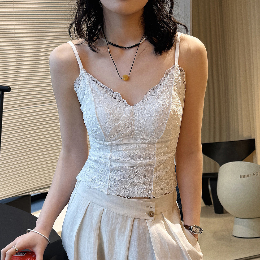 Lace Cami Top V-neck Sleeveless Slim Fit Bralette