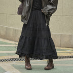 French retro patchwork floral lace skirt A-line long skirt