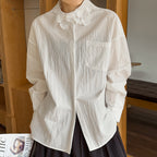 French lace lapel long sleeved button up shirt