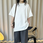 Round neck knitted slightly curled edge sweater short sleeved top