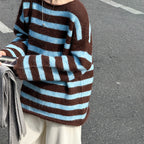 Striped Colorblock Long Sleeve Crewneck Sweater