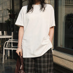Simple round neck loose hem with micro slits on both sides T-shirt top