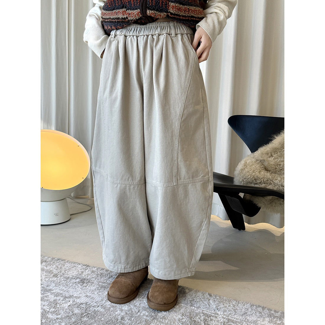 loose and tight fleece casual wide leg pants