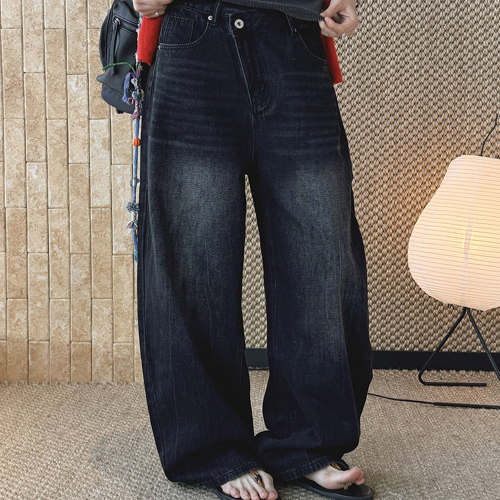 High waist washed wide leg jeans with vintage faded finish