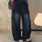 High waist washed wide leg jeans with vintage faded finish