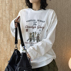Retro teddy bear letter printed loose long sleeved T-shirt