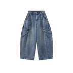 American style spliced large pocket loose wide leg jeans
