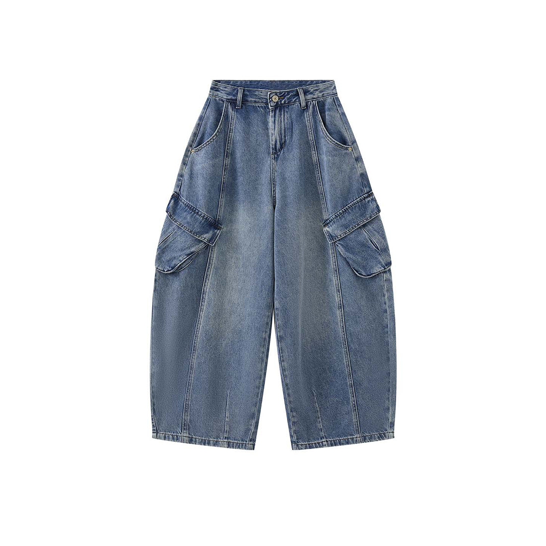 American style spliced large pocket loose wide leg jeans