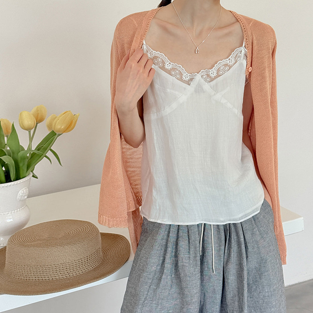 Women’s Linen-Blend Lace Trim Camisole