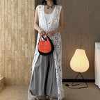 sleeveless long vest lace knit cardigan v neck button down hollow out lightweight layering top
