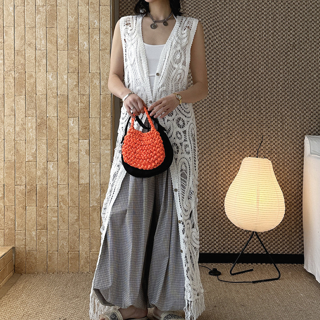 sleeveless long vest lace knit cardigan v neck button down hollow out lightweight layering top