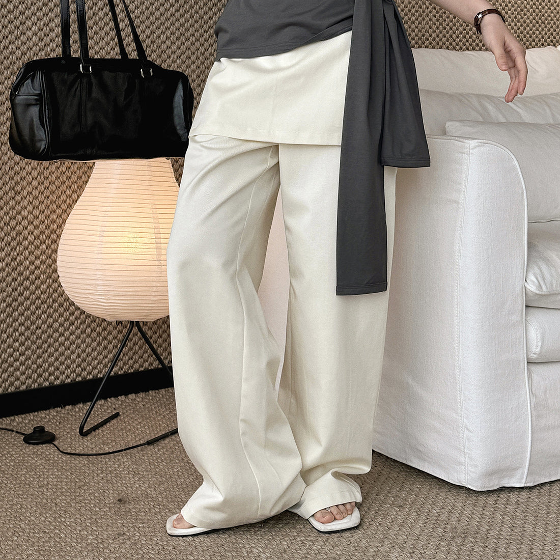 High-waisted Tencel cotton wide-leg pants in relaxed draped silhouette