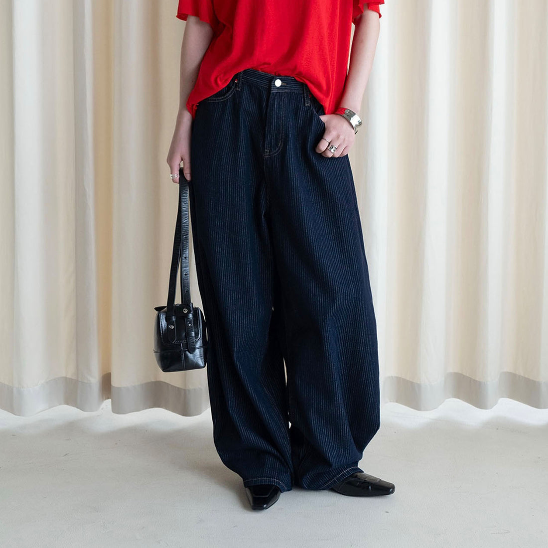 Retro high waisted back cross stitched jeans