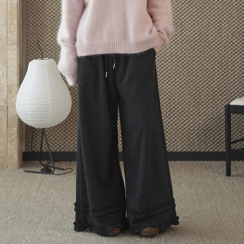High waisted lotus leaf edge loose wide leg pants