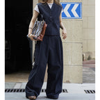 Retro short vest + I-shaped pleated curved trousers set