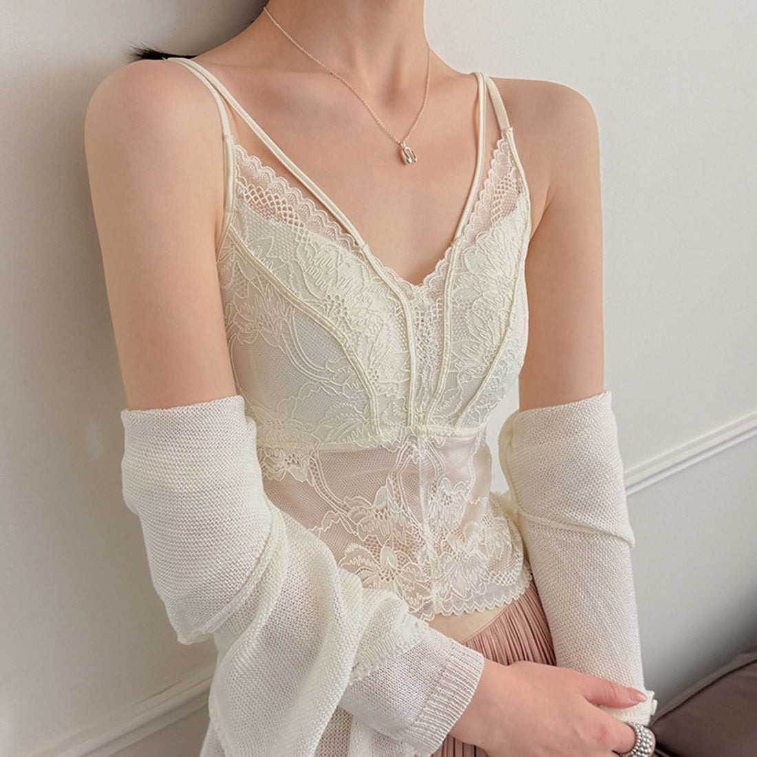 Women’s Lace Corset Camisole with Built-in Bra