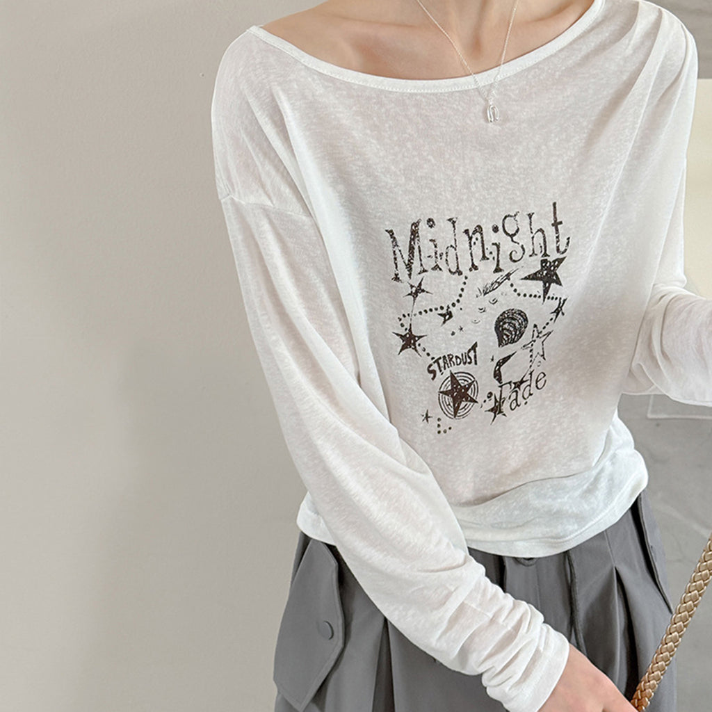 Women’s "Midnight" Star Print Off-Shoulder Long-Sleeve Top