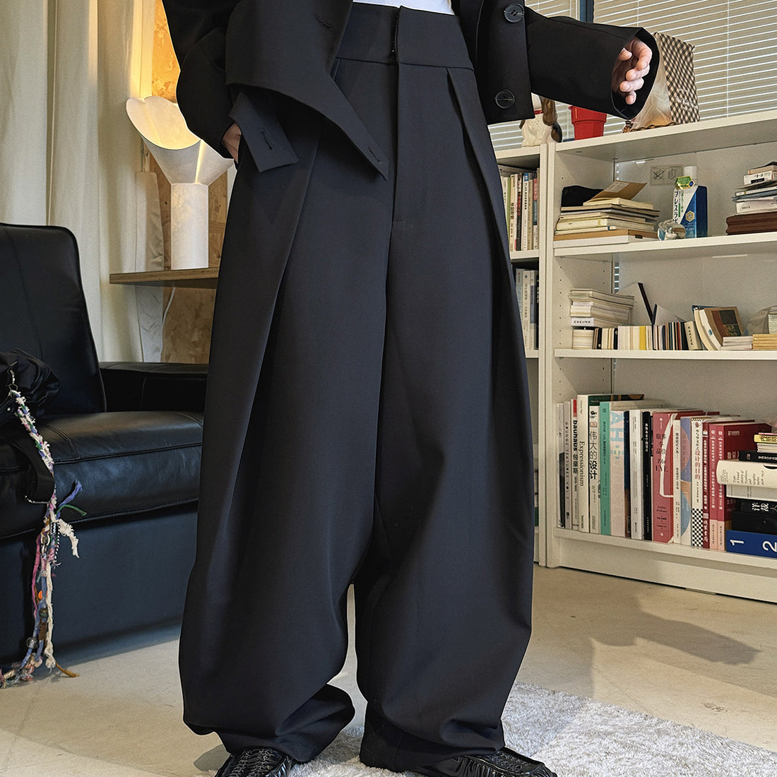 High waist loose fit structured wide leg pants