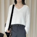 V-neck sparkling diamond long sleeved sweater top