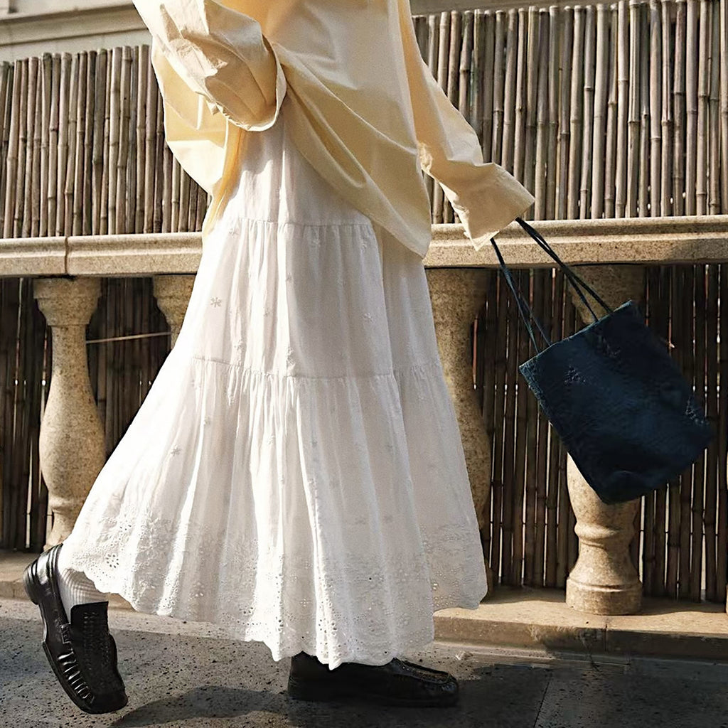 Bohemian floral hollow loose maxi skirt