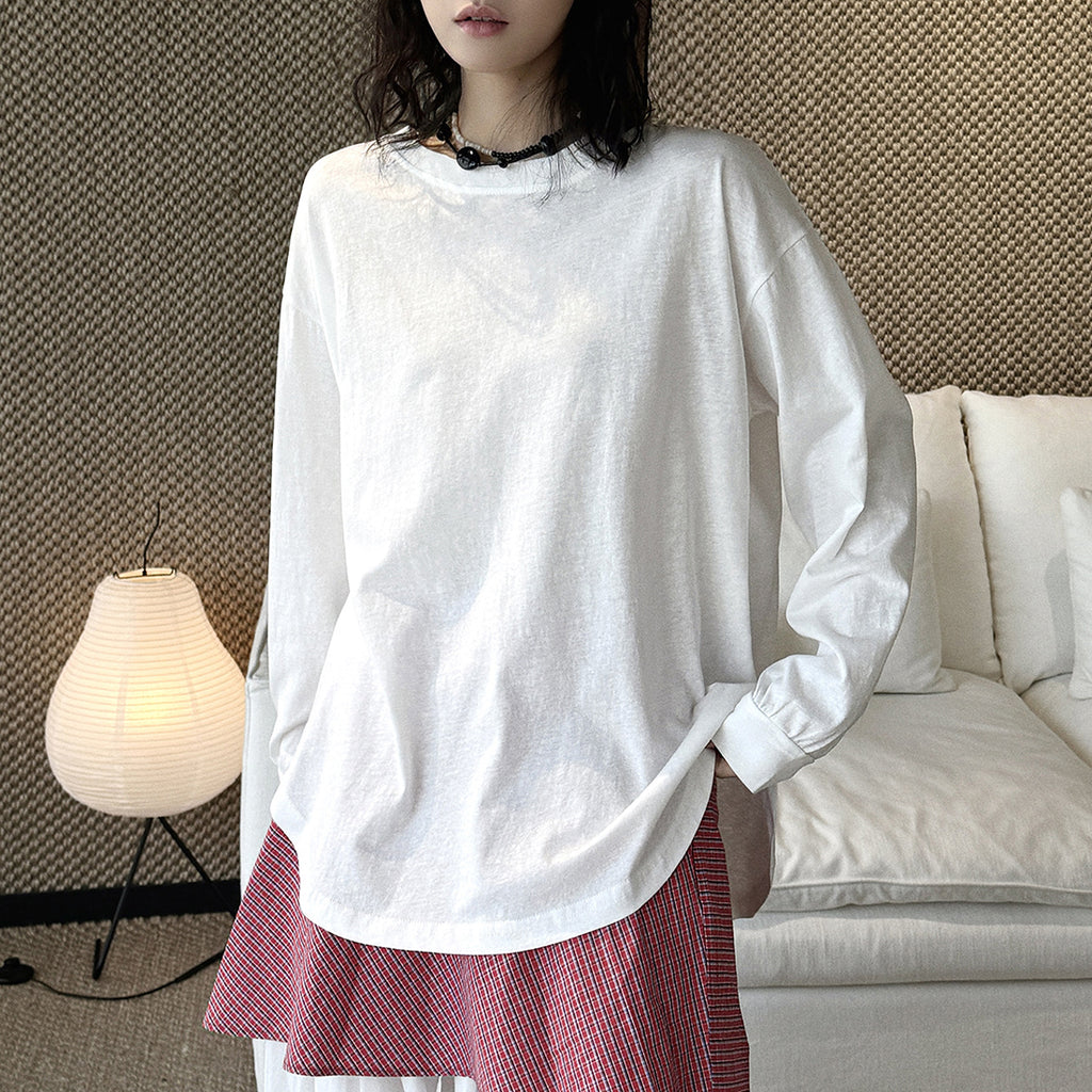loose fit long sleeve t shirt basic cotton blend crew neck casual top