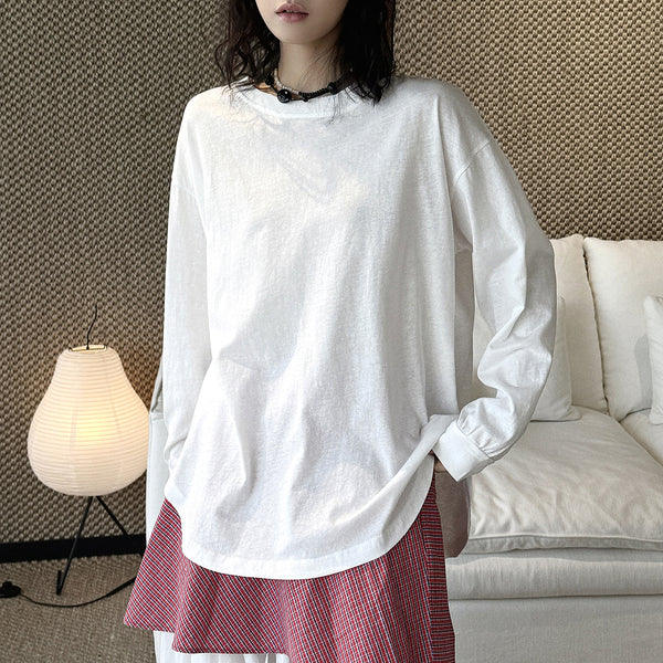 loose fit long sleeve t shirt basic cotton blend crew neck casual top