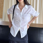 Line splicing loose button up shirt top
