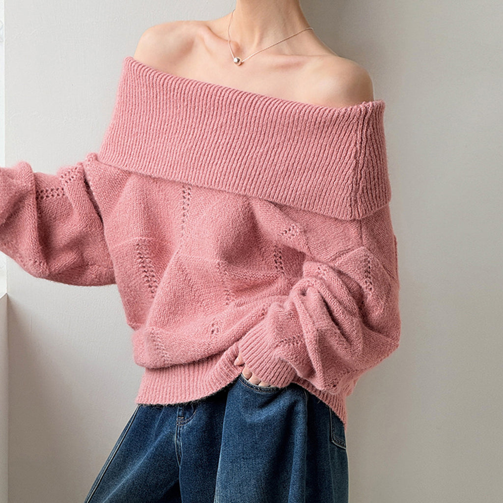 off shoulder lapel knitted loose top sweater