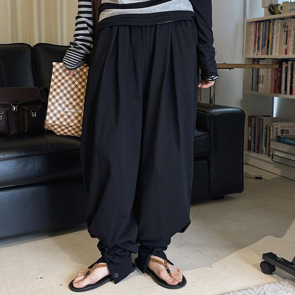 Loose fit high waist draped cuffed pants