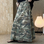 Camo long skirt women high waist vintage A-line maxi skirt